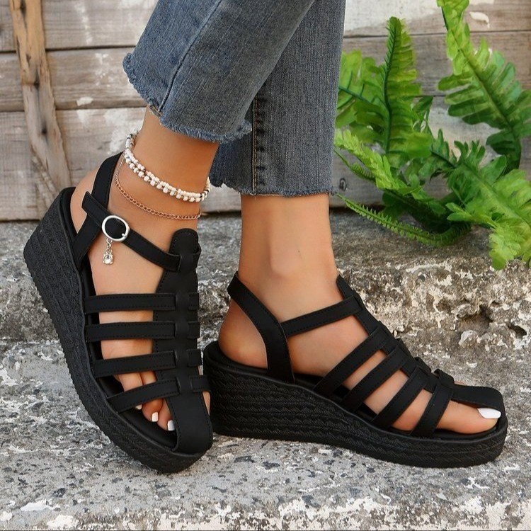 (image for) Chunky platform cage sandal with multi straps and ankle strap