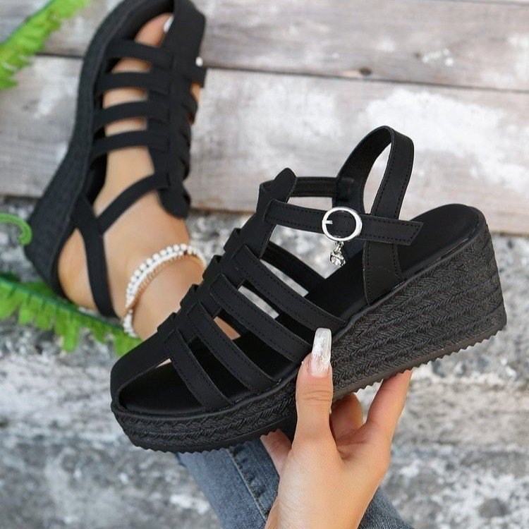 (image for) Chunky platform cage sandal with multi straps and ankle strap