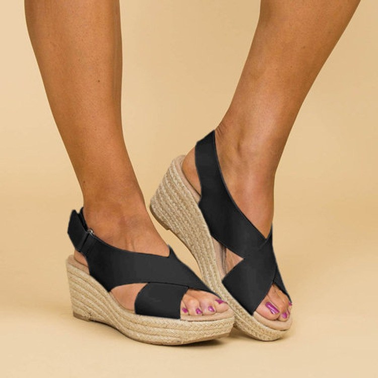 (image for) Cross-strap espadrille wedge with slingback comfort