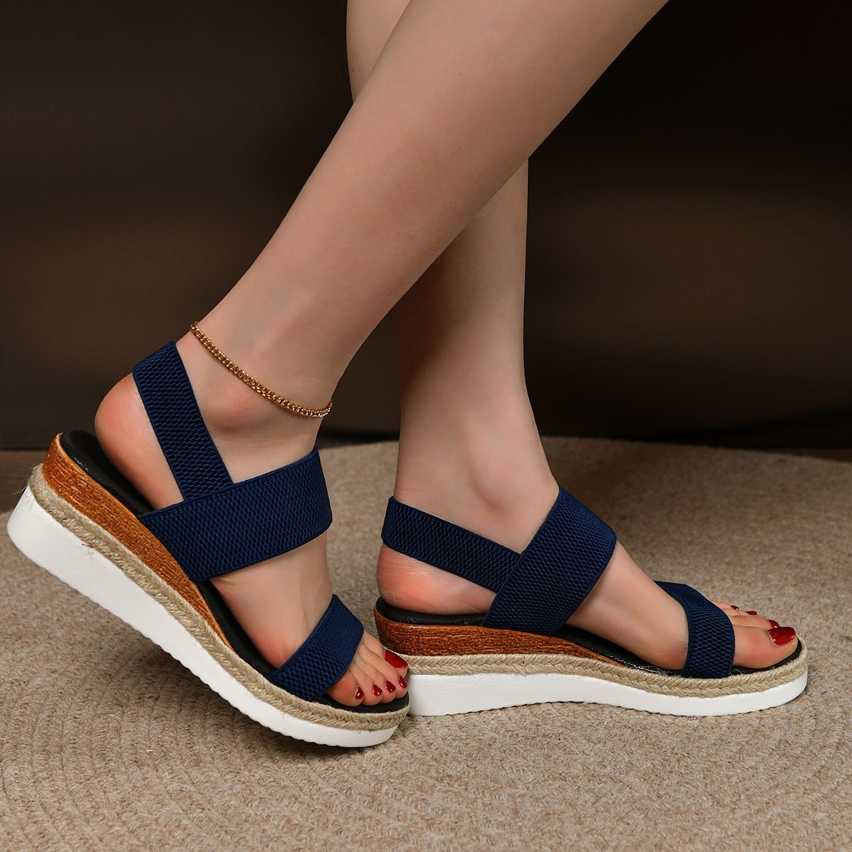 (image for) Elastic-strap platform wedge sandal with lightweight sole