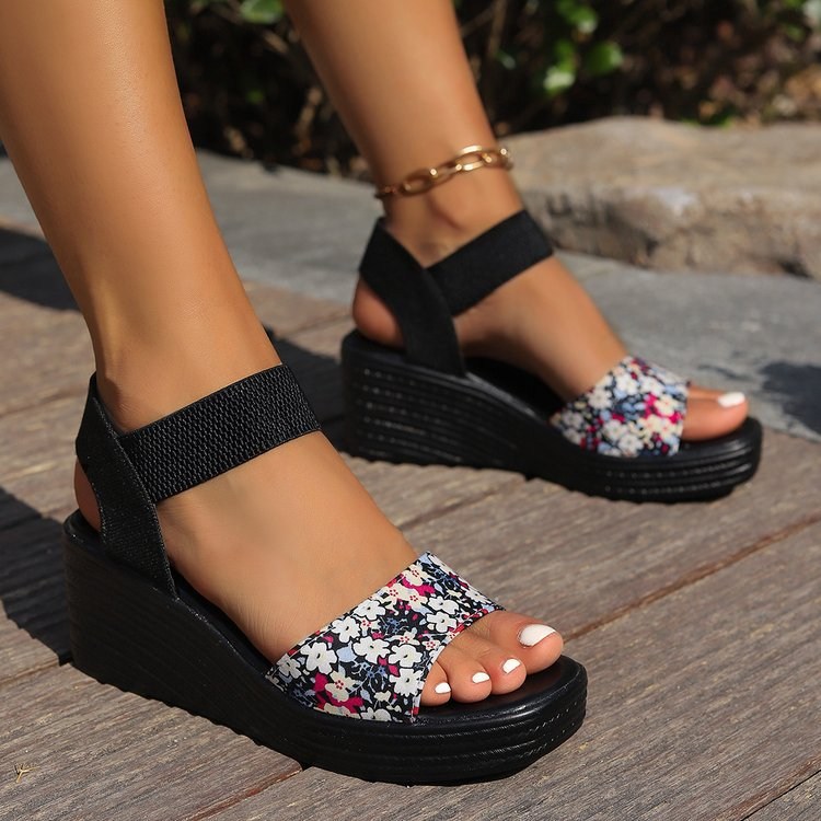 (image for) Wedge sandal with ankle strap and decorative instep detail