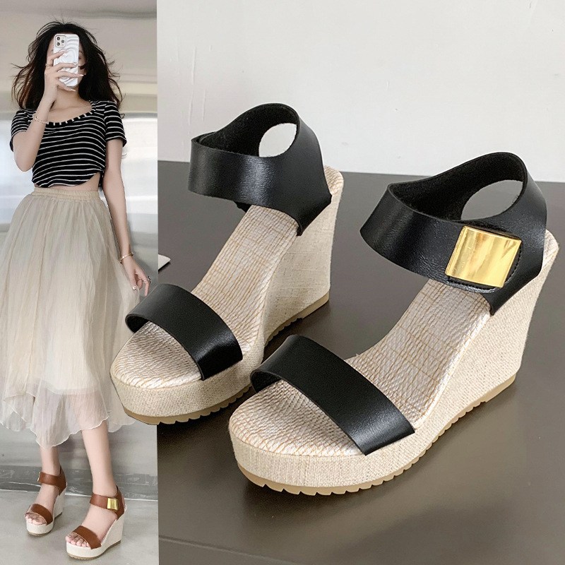 (image for) Back-hold wedge sandal with metallic-style accent detail