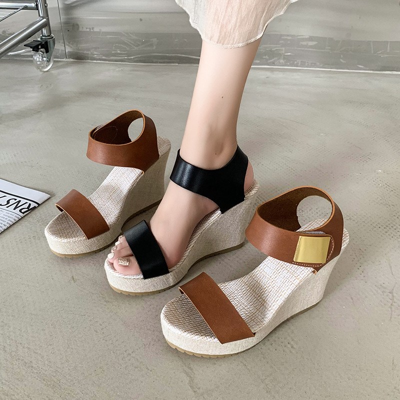 (image for) Back-hold wedge sandal with metallic-style accent detail