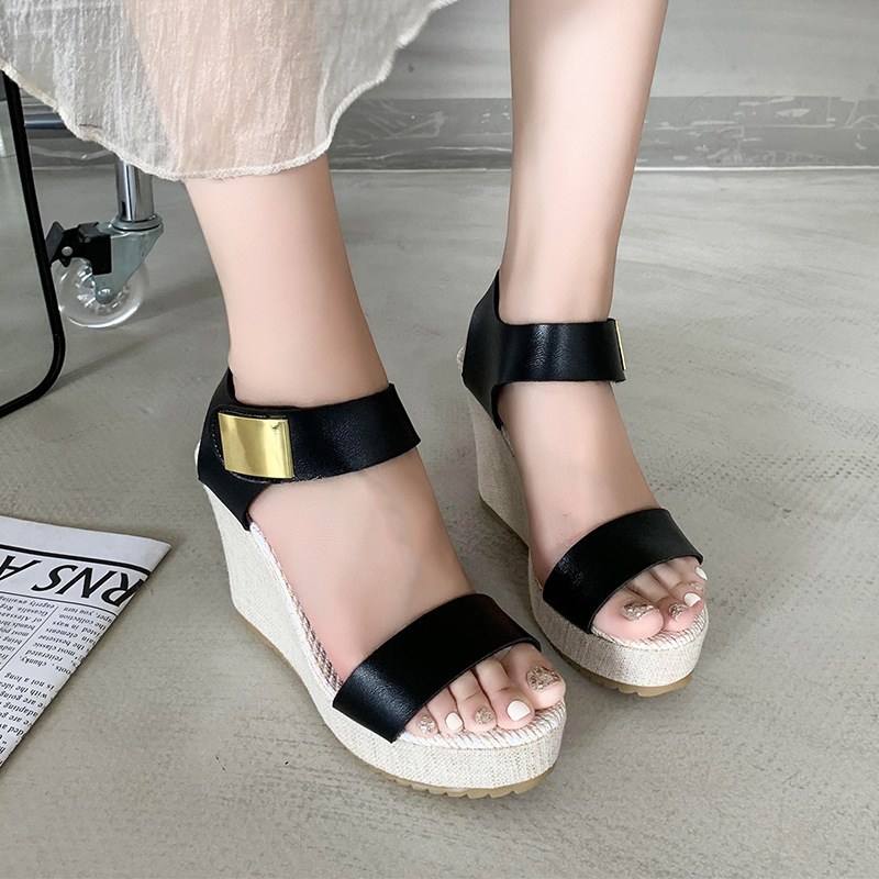 (image for) Back-hold wedge sandal with metallic-style accent detail