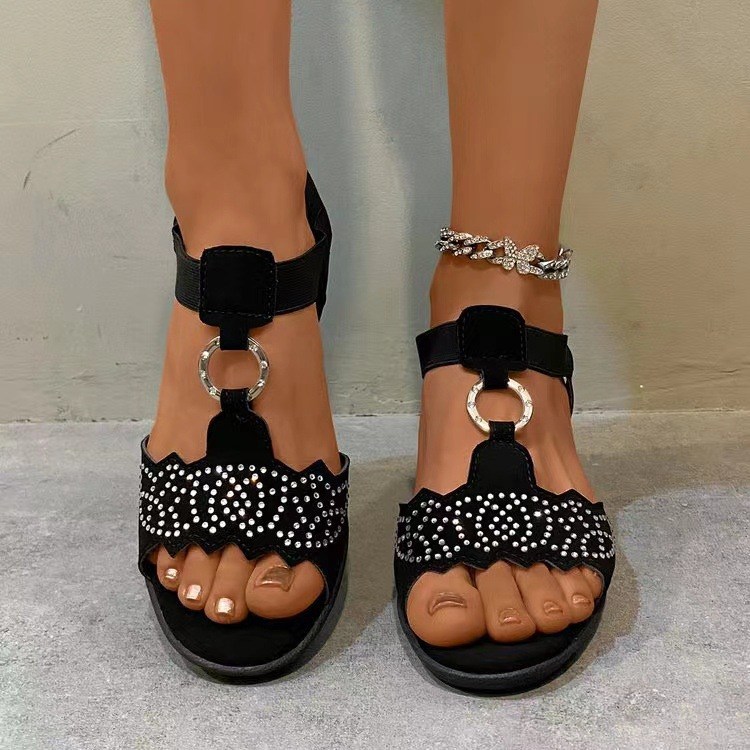 (image for) Wedge sandal with embellished straps for standout display