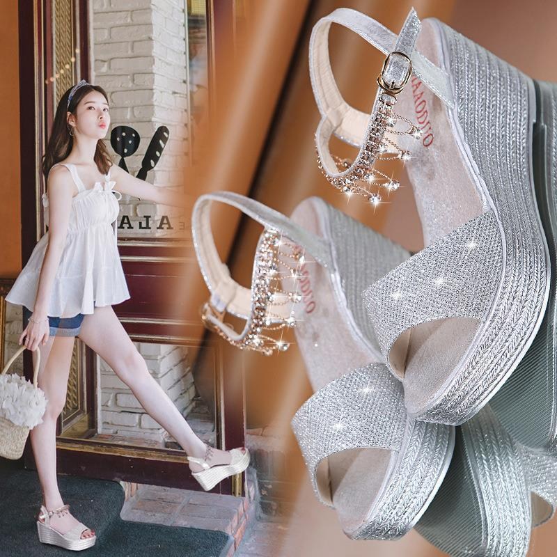 (image for) Glam wedge sandal with pearl ankle strap