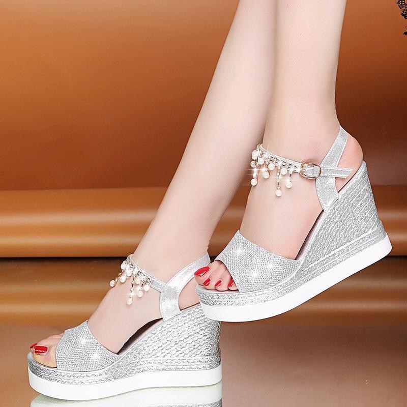 (image for) Glam wedge sandal with pearl ankle strap