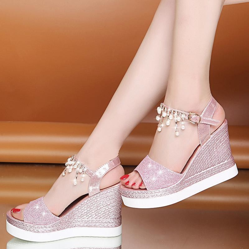 (image for) Glam wedge sandal with pearl ankle strap