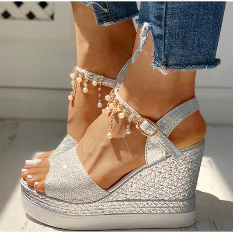 (image for) Glam wedge sandal with pearl ankle strap
