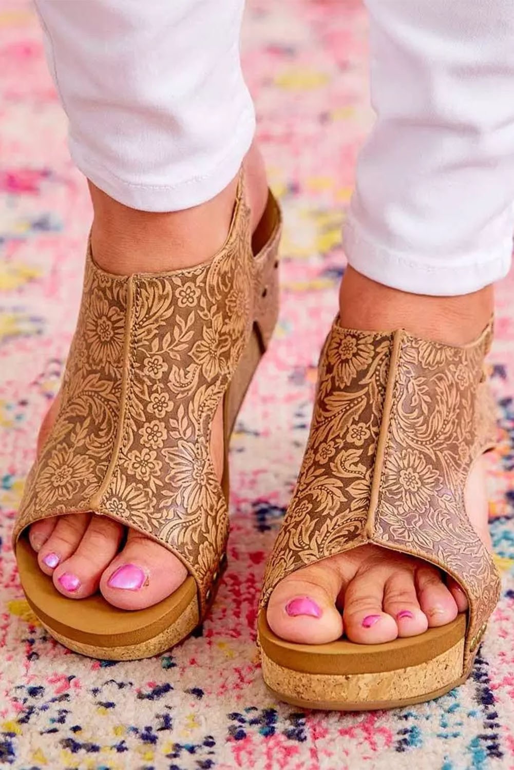 (image for) Cutout wedge slingback sandal with cork-look platform