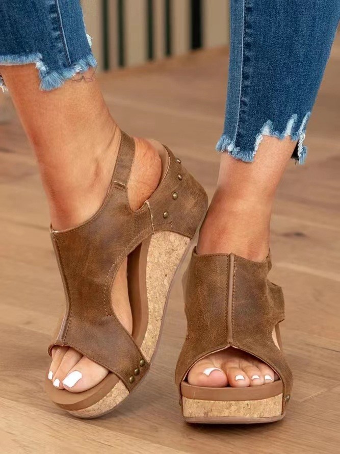 (image for) Cutout wedge slingback sandal with cork-look platform