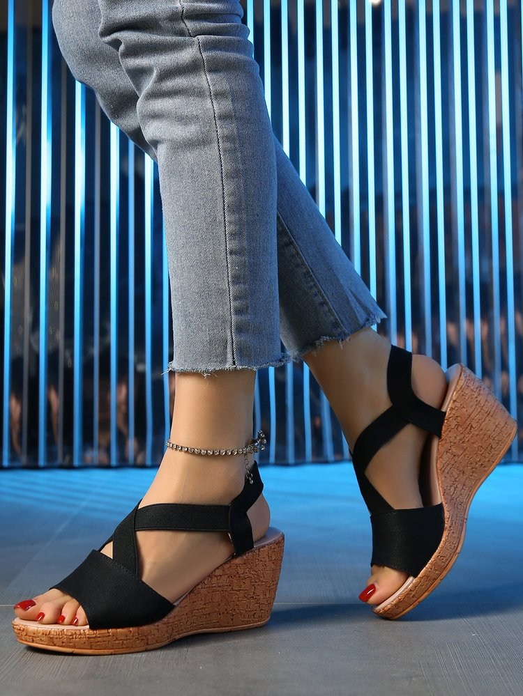 (image for) Cross-strap elastic wedge sandal