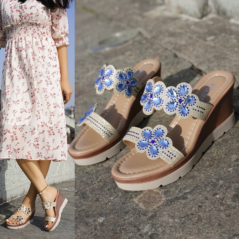 (image for) Jewel-flower wedge mules with cushioned platform
