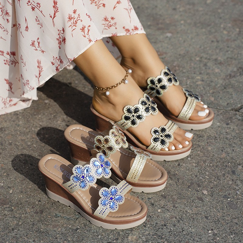 (image for) Jewel-flower wedge mules with cushioned platform