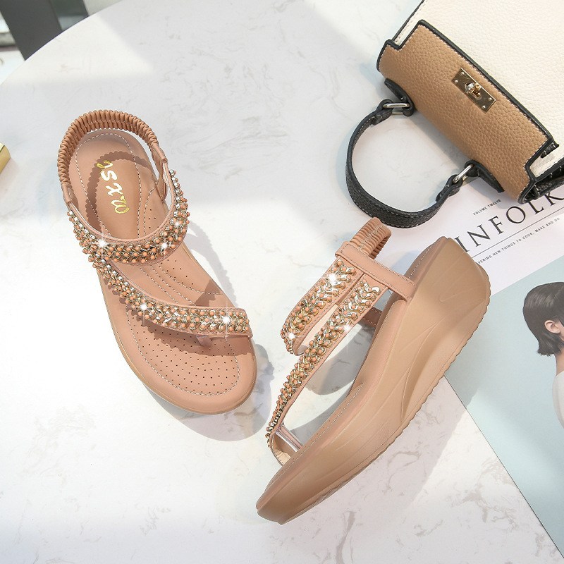 (image for) Wedge sandal with shimmering straps and elastic slingback