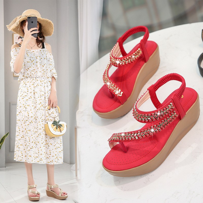 (image for) Wedge sandal with shimmering straps and elastic slingback