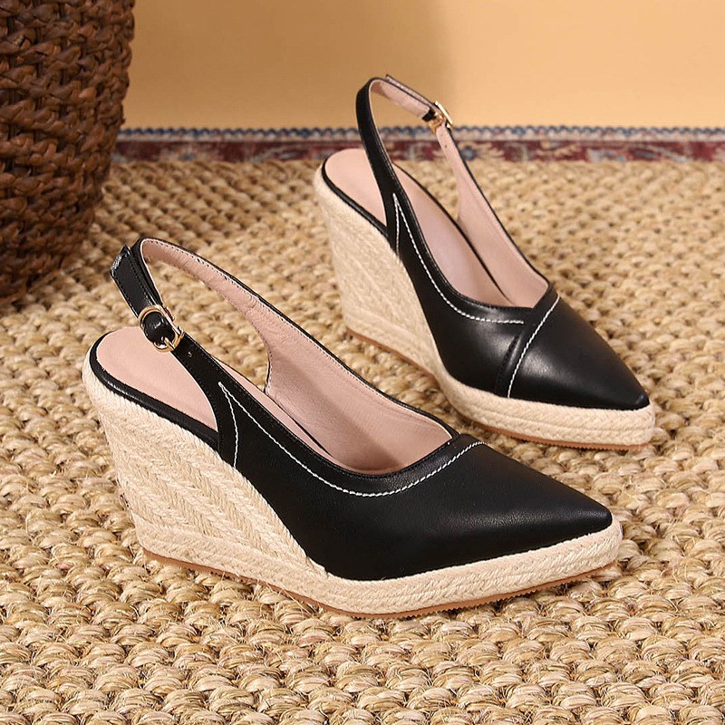 Cuña de yute slingback con punta fina p…