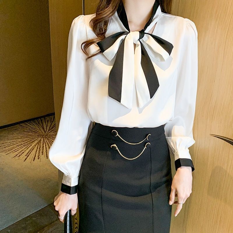 (imagen de) Blusa lazo cuello con detalle contrastado acabado satinado
