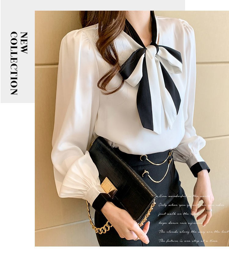 (imagen de) Blusa lazo cuello con detalle contrastado acabado satinado