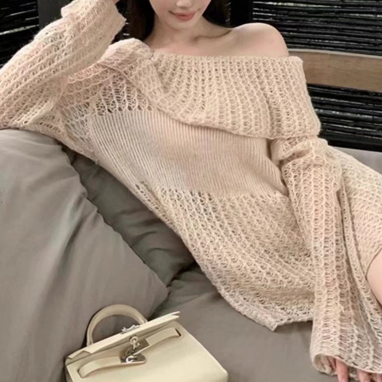 (image for) Off-Shoulder Open-Knit Mini Dress