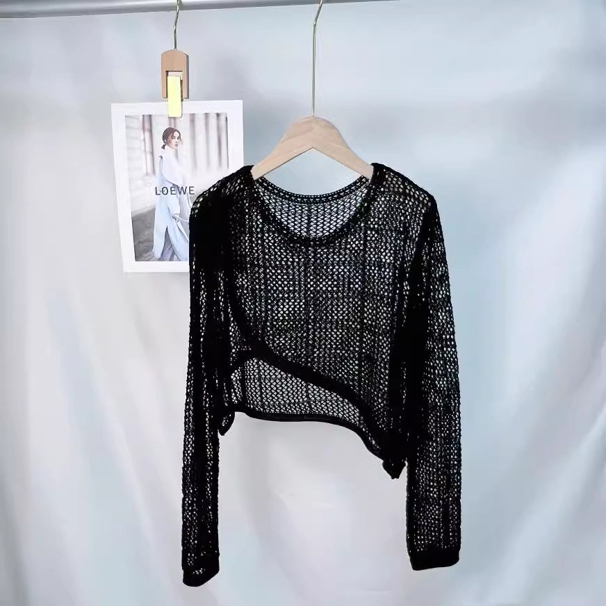 (image for) Cropped open-knit sweater with asymmetric hem