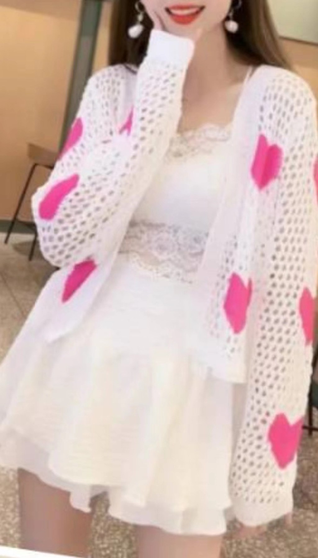 (image for) Open-knit cardigan with heart motif