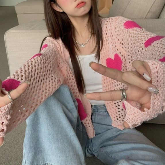 (image for) Open-knit cardigan with heart motif