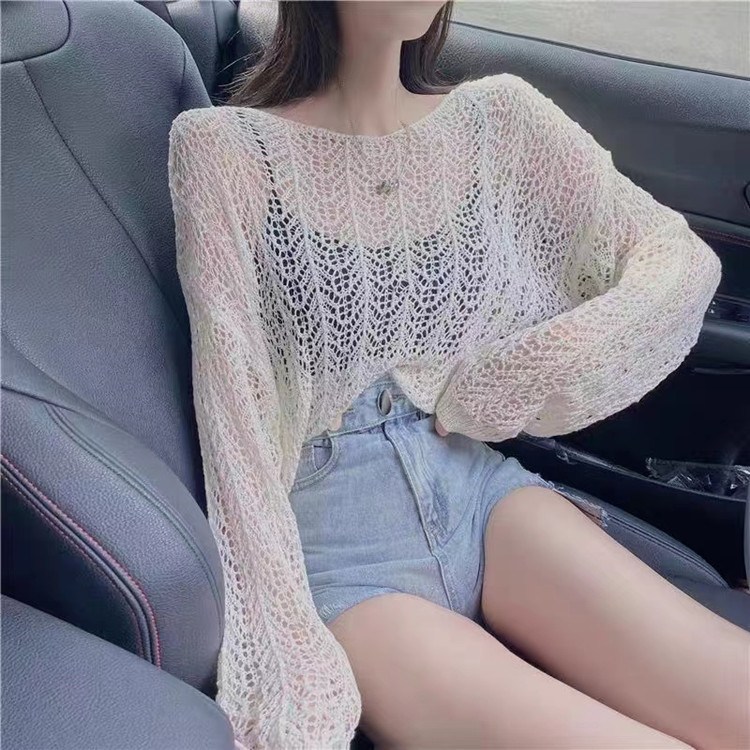 (image for) Oversized Open-Knit Sweater with Wide Sleeves