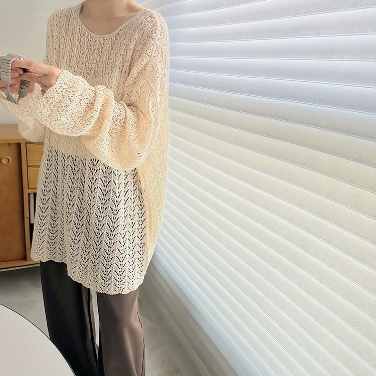 (image for) Oversized Open-Knit Sweater with Wide Sleeves