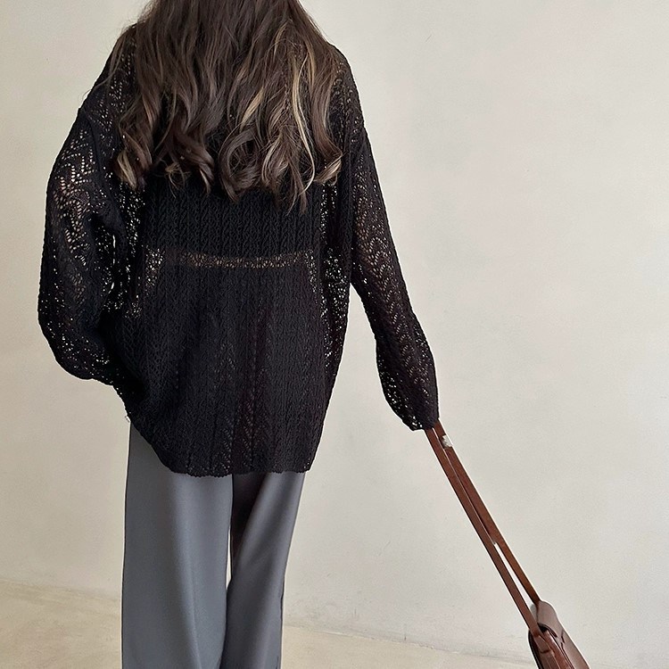 (image for) Oversized Open-Knit Sweater with Wide Sleeves