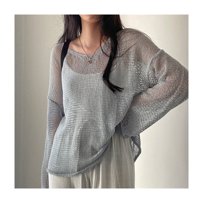 (image for) Oversized open-knit sweater with sheer finish