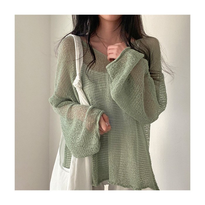 (image for) Oversized open-knit sweater with sheer finish