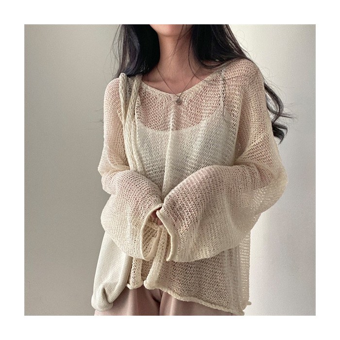 (image for) Oversized open-knit sweater with sheer finish
