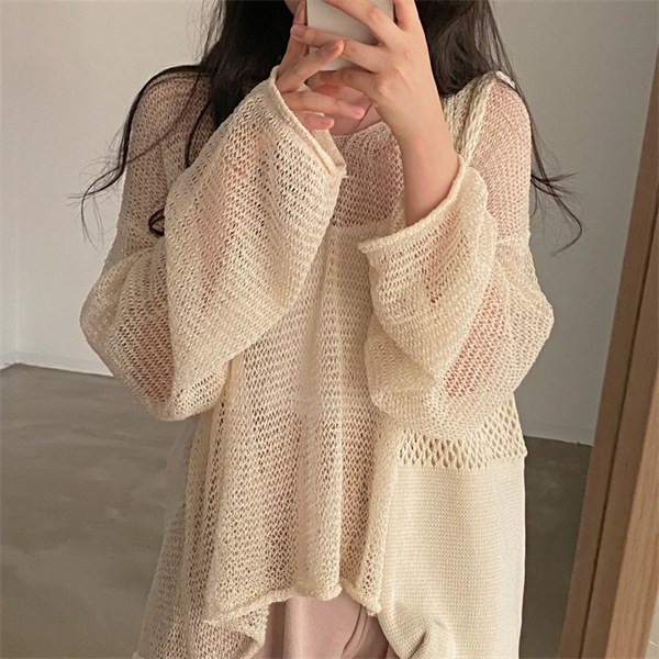 (image for) Oversized open-knit sweater with sheer finish