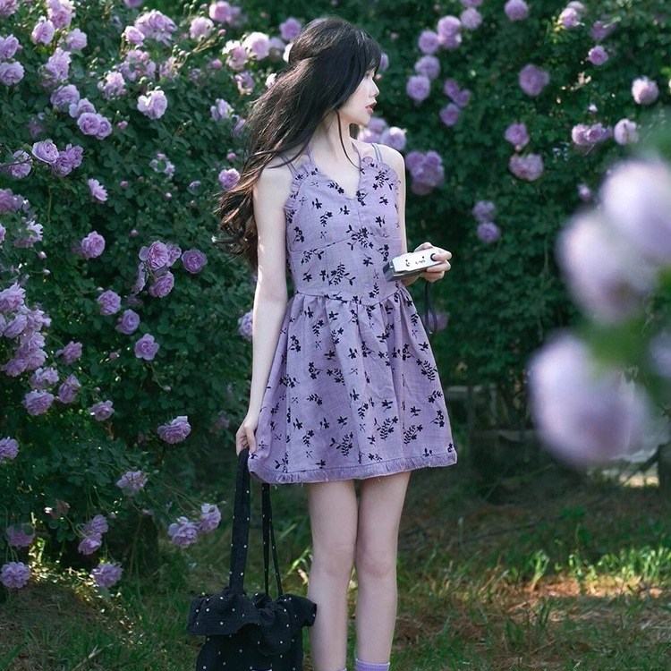 Strappy lilac mini dress with gathered skirt (image for) Strappy lilac mini dress with gathered skirt